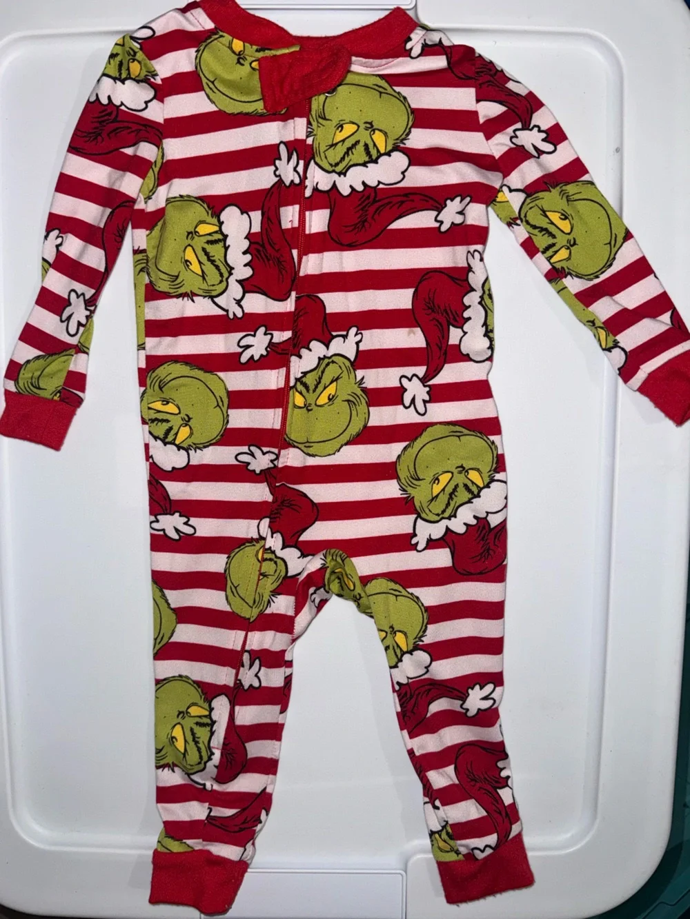 Grinch Red & White Striped Holiday Onesie
